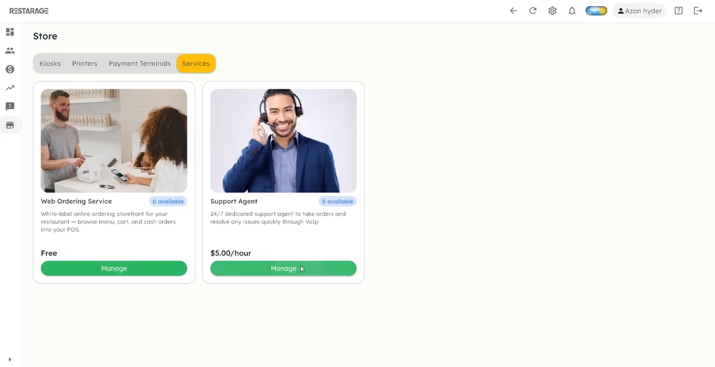 Store marketplace for add-on services